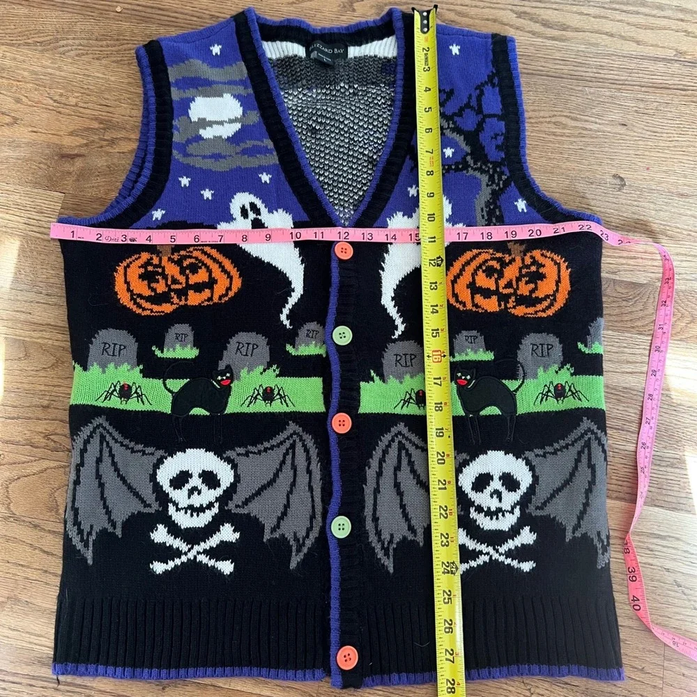 Blizzard Bay Halloween Sweater Vest Unisex Large Graveyard Ghost Pumpkin Skull L